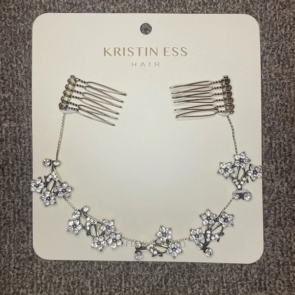 Silver Rhinestone Floral Hair Comb Set - Picture 3 of 3